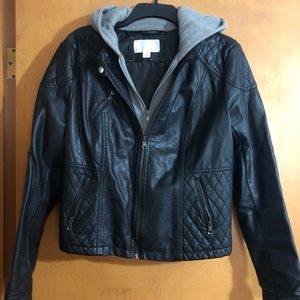 Hooded Faux Leather Jacket